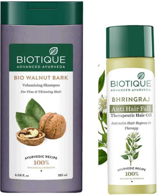 BIOTIQUE WALNUT SHAMPOO 180ML & BHRINGRAJ HAIR OIL 100ML ( INTENSIVE HAIR GROWTH THAREPY)(2 Items in the set)
