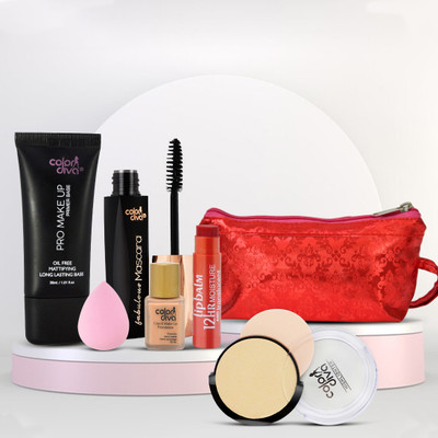 adbeni Prime & Shine Combo, Full Face Makeup Combo with Pouch(7 Items in the set)