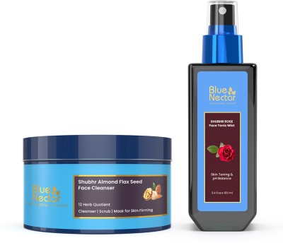 Blue Nectar Combo of Almond Ubtan Face Mask with Flax Seed & Rose Face Toner for Dry Skin(2 Items in the set)