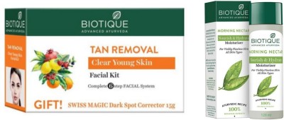 BIOTIQUE Tan Removal Facial Kit 65g & Morning Nectar Moisturizer 120 ML(2 Items in the set)