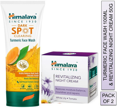 HIMALAYA Dark spot clearing turmeric face wash 100ml & revitalizing nigth cream 50g(2 Items in the set)