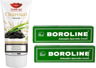 BOROLINE ANTISEPTIC CREAM PACK OF 2 WITH FACE CARE SOAP FREE ACTIVATED CHARCOAL FACE WASH 100 ML(3 Items in the set)