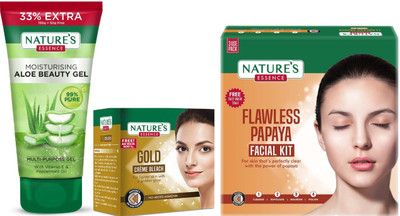 Nature's Moisturising Aloe Beauty Gel (150g)Gold Cream Bleach (21g)Advanced Flawless Papaya Facial Kit (60g)(3 Items in the set)