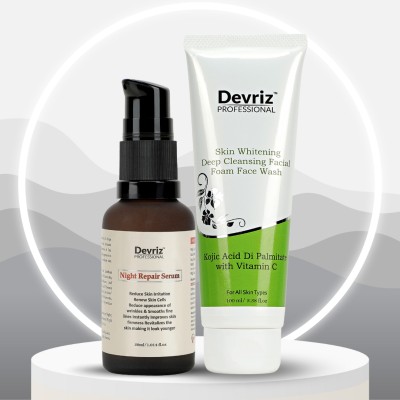 DEVRIZ PROFESSIONAL Night Serum With Skin whitening Foam Face Wash for All Skin Types (2 Combo Pack)(2 Items in the set)