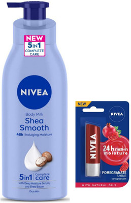 NIVEA Shea Smooth Body Lotion 400 ML & Pomegranate Shine Lip Balm(2 Items in the set)