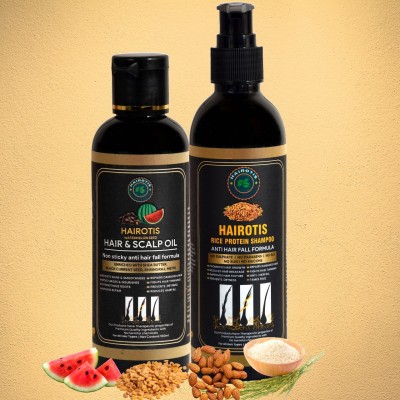 hairotis Natural Anti Hair Fall Kit of Rice Water Shampoo 250ml with Non Sticky Watermelon Seed Hair Oil 100ml(2 Items in the set)