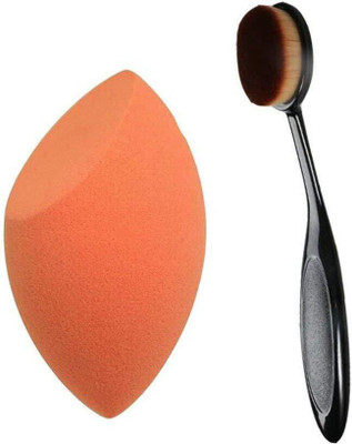 Lenon Beauty Super Soft Oval Foundation Brush with Oval Shape Sponge puff blender(2 Items in the set)