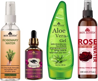 Bon Austin Rosemary Spray 100ml & Eyebrow Growth Oil 30ML, Aloevera Gel 130ml & Rose Water 100ml(4 Items in the set)