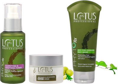 Lotus Professional Phytorx Whitening & Brightening Night Creme Soothing Toner With Deep Pore Facewash(3 Items in the set)
