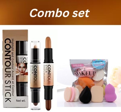 MISTY ALLE TWO 2 IN 1 CONTOUR HIGHLIGHTER STICK WITH 6 IN1 PUFF SET(8 Items in the set)