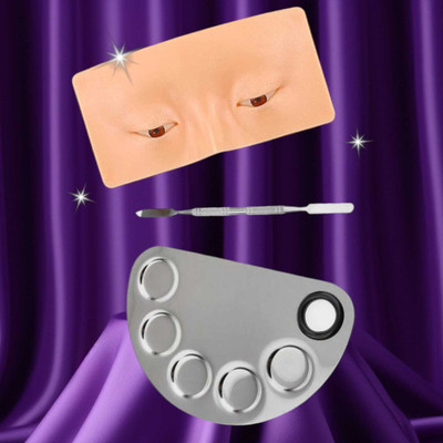 asija makeovers Stainless Steel Cosmetic Makeup 5 dip Mixing Plate with Eye Make Up Practice eye dummy(2 Items in the set)