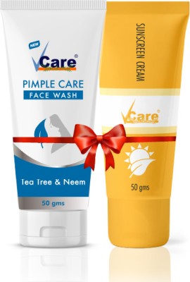 Vcare Pimple Care Face Wash Cleanser 50g & Sunscreen SPF30 Cream 50g Combo Pack(2 Items in the set)