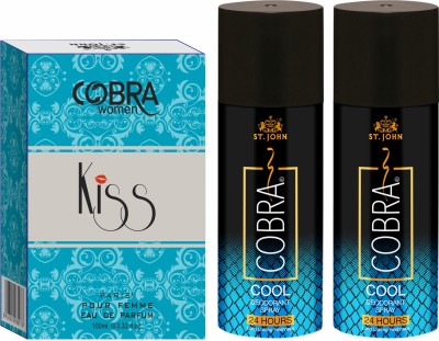 ST-JOHN Cobra Deodorant Cool 150ML (Pack of 2) and & Cobra Kiss Perfume 100ML(3 Items in the set)