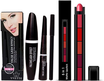 oceara 3-in-1 False Lash Effect Eye Makeup Kit with 5-in-1 Matte Lipstick(Multicolor, 2 ml)