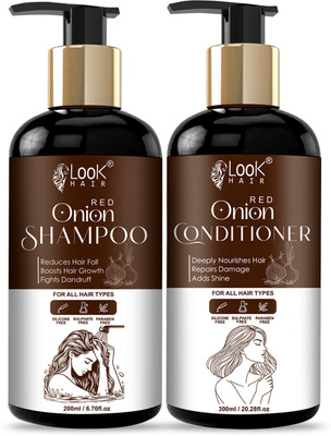 look hair Red Onion Shampoo + Conditioner with Black Seed & Biotin – Anti Hair Fall & Deep Nourishment Pack(2 Items in the set)
