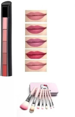 Jollity Ultra Smooth Beauty Creamy Matte 5 in1 Fab Lipstick WITH PROFESSIONAL MAKEUP BRUSH SET ( COMBO SET) (2 Items in the set)(2 Items in the set)