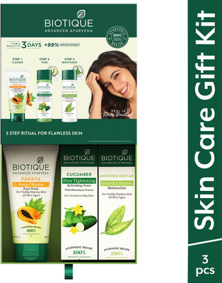 BIOTIQUE Daily Skin Care Essential Gift Kit with,Toner and Moisturizer Set of 3 Face Wash(390 ml)