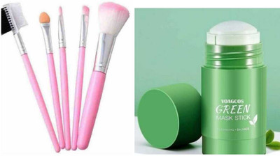 STPS Beauty Green Tea Cleansing Mask Stick for Face For Blackheads with mini makeup brush set of 5 multicolor(2 Items in the set)