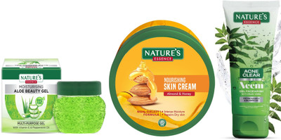 Nature's Moisturising Aloe Beauty Gel (100g)Nourishing Skin Cream Almond & Honey (400ml)Acne Clear Neem Face Wash (50ml)(3 Items in the set)