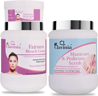 CLAVINIA Fairness Bleach Cream 1 Kg + Manicure And Pedicure Scrub 1000 ml(3 Items in the set)
