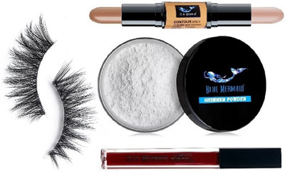 BLUEMERMAID MATTE LIPSTICK SILVER HIGHLIGHTER 2 IN 1 CONTOUR STICK & 3D EYELASHES BEST COMBO(4 Items in the set)