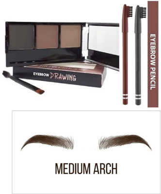 Facejewel Eyebrow enhancer powder palette with brush & Eyebrow Pencil Grey Brow Combo Pack 3(3 Items in the set)
