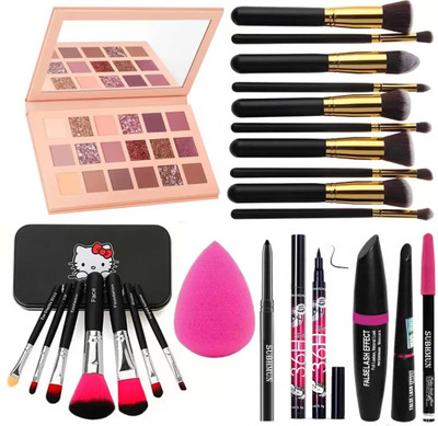 SUBHMUN Kajal & Puff & 3in1 36H Black Eyeliner & Glazed Eyeshadow & 7pc Makeup Brush & & 10pc Makeup Brush(24 Items in the set)