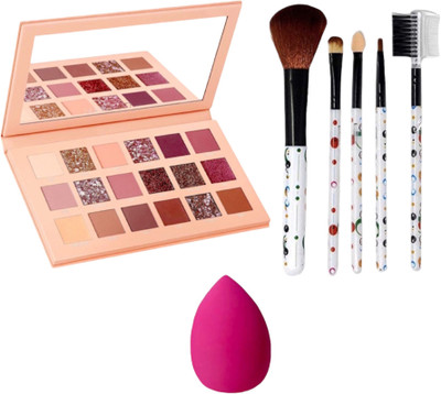 Mehaay cosmetics 18 color Eyeshadow with 5 pcs brushes ,sponge(3 Items in the set)