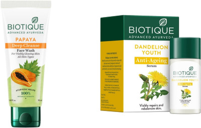 BIOTIQUE Papaya Face Wash 50 ML & Dandelion Youth Serum 40 ML(2 Items in the set)