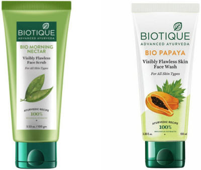 BIOTIQUE Morning Nectar Face Scrub 100gm & Papaya Face Wash 100 ML(2 Items in the set)