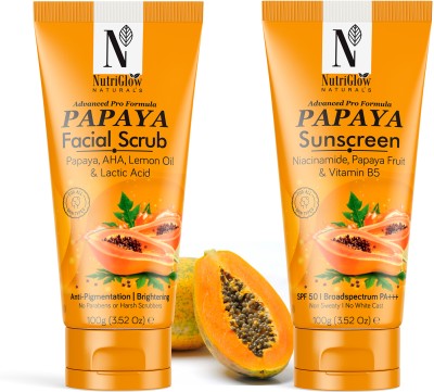 NutriGlow NATURAL'S Papaya Facial Scrub (100gm) & Papaya Sunscreen SPF 50 (100gm) for Brighter Skin(2 Items in the set)