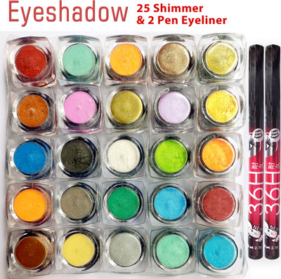 vizo Trending Colors Professional Eyeshadow Shimmer Powder + 2 Eyeliner(27 Items in the set)