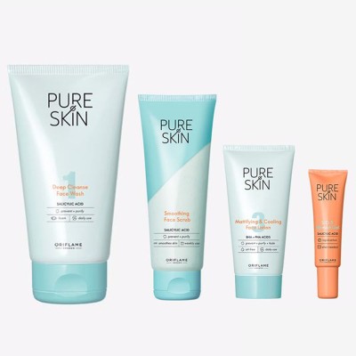 Oriflame PURE SKIN SOS Blemish Gel 6 ml , Mattifying & Cooling Face Lotion 50 ml , Deep Cleanse Face Wash 150 ml , Face Scrub 75 ml(4 Items in the set)