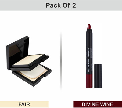 Half N Half Pressed Oil control Compact powder+Velvet smooth NonTransfer lip crayon Combo-26(2 Items in the set)