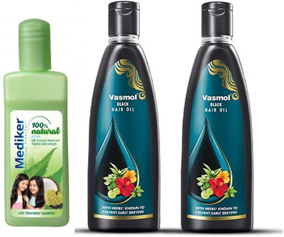 VASMOL BLACK HAIR OIL 100ML 2PC AND MADIKER NATURAL ANTI LICE SHAMPOO 50ML(3 Items in the set)