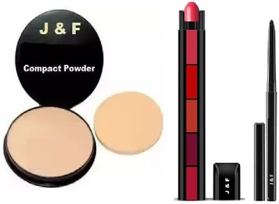 J & F Face Compact , 5 in 1 red Lipstick, Kajal(3 Items in the set)