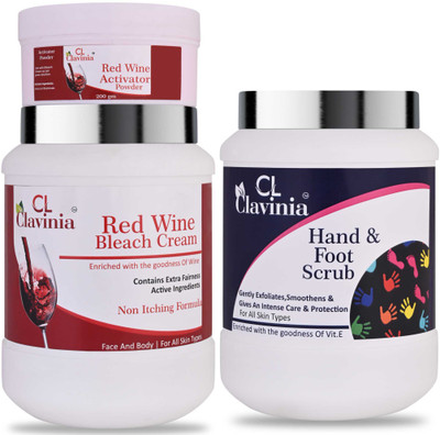 CLAVINIA Red Wine Bleach Cream 1 Kg + Hand And Foot Scrub 1000 ml(3 Items in the set)