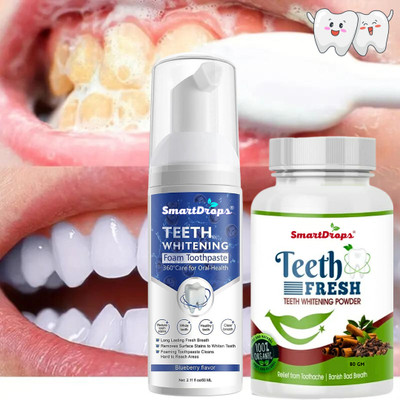 smartdrops Teeth Whitening Foam & Powder kit Removes Bad Breath Fights Germs For Women & Men(1 Items in the set)
