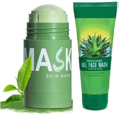 YAWI Protecting Gel Face Wash Neem & Aloe And Eggplant Clay Stick Mask(2 Items in the set)
