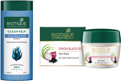 BIOTIQUE Onion Black Seed Hair Mask - 175ml & Ocean Kelp Anti Hair Fall Shampoo - 180ml(2 Items in the set)