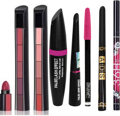 Gugly New-Daily Glam Pack – 5-in-1 Lip Crayon + Kajal, Eyeliner, Mascara(7 Items in the set)