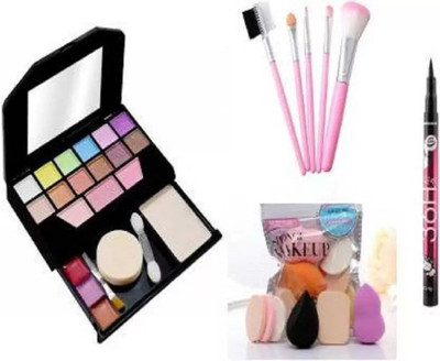 SUBHMUN MAKEUP BRUSHES + TYA FASHION MAKEUP KIT MINI + 6 IN 1 PUFF + 36H EYELINER(4 Items in the set)