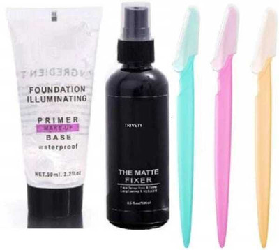 VIVIQ 5Pc Professional Makeup Combo Kit Primer Fixer + 3pc Eyebrow Razor(5 Items in the set)