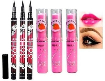 HNB23 36 H EYELINER AND PINK MAGICK LIPSTICK PACK OF 6(6 Items in the set)