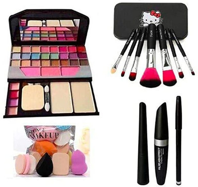 zemglam Makeup kit 6155 & Black kitty 7pc brush & 6in2 makeup brush & 3in1 Mascara(17 Items in the set)
