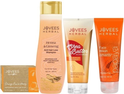 Jovees Herbal Orange peel soap 100g, Shampoo 300ml, shea butter 100g, Papaya Face wash 120ml(4 Items in the set)