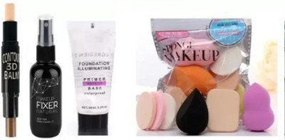 Liptick Makeup Contour Stick with Combo of Primer, Fixer and Puff Sponge(9 Items in the set)