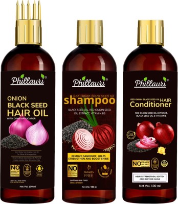 Phillauri Red Onion Black Seed Oil Ultimate Hair Care Kit for Hair Fall Control (Shampoo + Hair Conditioner + Hair Oil)  (3 Items in the set)