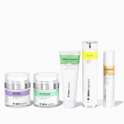 SkinInspired Get Glowing Kit - Crème Cleanser + Vitamin C Serum + Mattifying Gel Moisturizer +Retinol Moisturizer + Total Care Sunscreen(5 Items in the set)