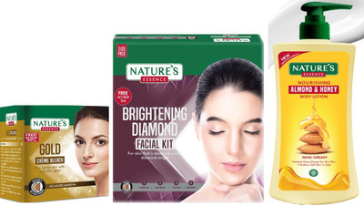 Nature's Gold Cream Bleach (43g) Brightening Diamond Facial Kit (60g) Nourishing Almond & Honey Body Lotion (400ml)(3 Items in the set)